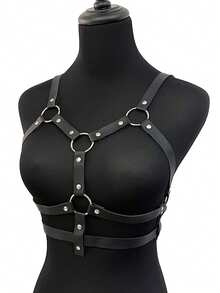 可调节PU皮革哥特朋克风胸/腰带，适合日常和节日穿搭 - 黑色 - 查看 3