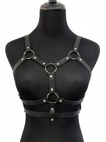 可调节PU皮革哥特朋克风胸/腰带，适合日常和节日穿搭 - 黑色 - 查看 4