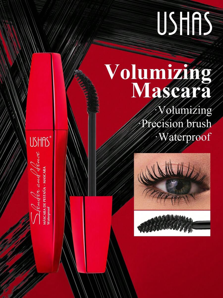 USHAS 黑色丰盈睫毛膏，持久防水，纤长卷翘睫毛，速干防晕染配方，打造浓密不结块，新手友好型眼妆必备单品 - #01 - 查看 1