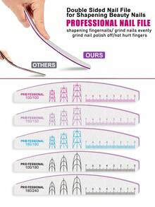 Professional Crescent-Shaped Nail File, Double-Sided Graded Buffing Block, 100/150/180/240 Grit Nail Sanding Strips, Minimalist Nail Care Tool For Salon Use - Multicolor - View 1