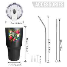 30oz Stainless Steel Tumbler Black White Options,  Best Mom Ever Floral Design Graphic Cups, Insulated Travel Coffee Mug With Lid And Straw , Double Wall Vacuum Reusable Travel Cups, Funny Birthday Party Gift For Women & Men - 黑色 - 查看 3