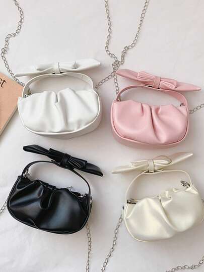 Bow Ruffle Cloud Bag, Sweet Girl Style Mini Chain Bag, Handheld & Crossbody, Girly Vibe
