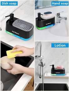 二合一厨房皂液器套装，包含液体皂液器、带海绵架的洗洁精泡沫器、厨房收纳架、水槽置物架、浴室收纳架、清洁用品 - A - 查看 11