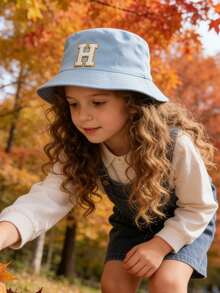 1 Pc Children A-Z Letter Bucket Cap Fisherman Hats Baby Sun Hat For Boys Girls Bucket Hat Sun Protection - Sky Blue - View 2