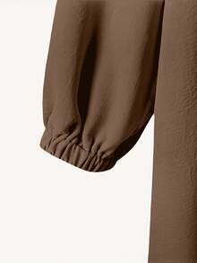 两件套阿巴雅套装：长袖衬衫上衣和阔腿裤，优雅舒适，适合居家和日常穿着，适合开斋节。 - 棕色 - 查看 4