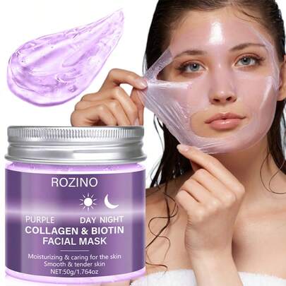 Máscara facial de día y noche de colágeno morado que aprieta e hincha instantáneamente, con penetración en la piel en 5 segundos, efecto tensor e lifting instantáneo, equilibra el tono de la piel y suaviza, fórmula de textura de gel que aumenta el resplandor, reduce la apariencia de signos de envejecimiento, hace que la piel parezca talla grande joven, garantía de satisfacción en solo una semana, apta para todo tipo de pieles
