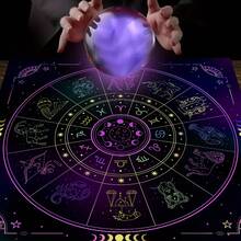 1pc Tarot Tablecloth 12 Zodiac Divination Altar Cloth Chess Board Game Wealth Astrology Oracle Card Mat For Game Room, Dorm Decor, Party Tablecloth - Multicolor - View 1