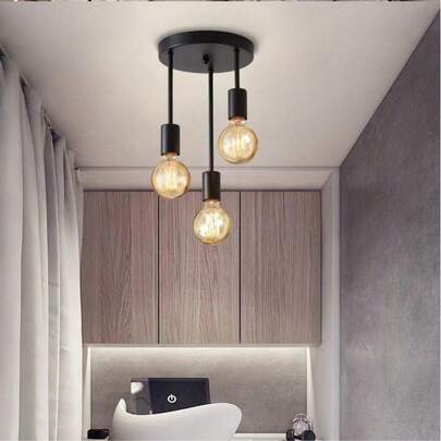 1pc Modern Minimalist 3-Head Iron Pendant Light, E27 Socket, Hard-Wired Connection, Suitable For Dining Room, Bedroom, Study, Living Room, Creative Hanging Lamp, Staircase Lighting, Excludes Bulb