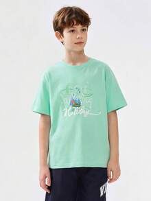 Balabala Children's Graphic T-Shirt, Short Sleeve Top For Boys And Girls, Summer - Mint Green - View 7