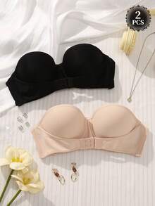 2pcs Strapless Lift & Support Bra Set For Women - Breathable, Convertible Straps, Comfortable For Vacation - 彩色 - 查看 2