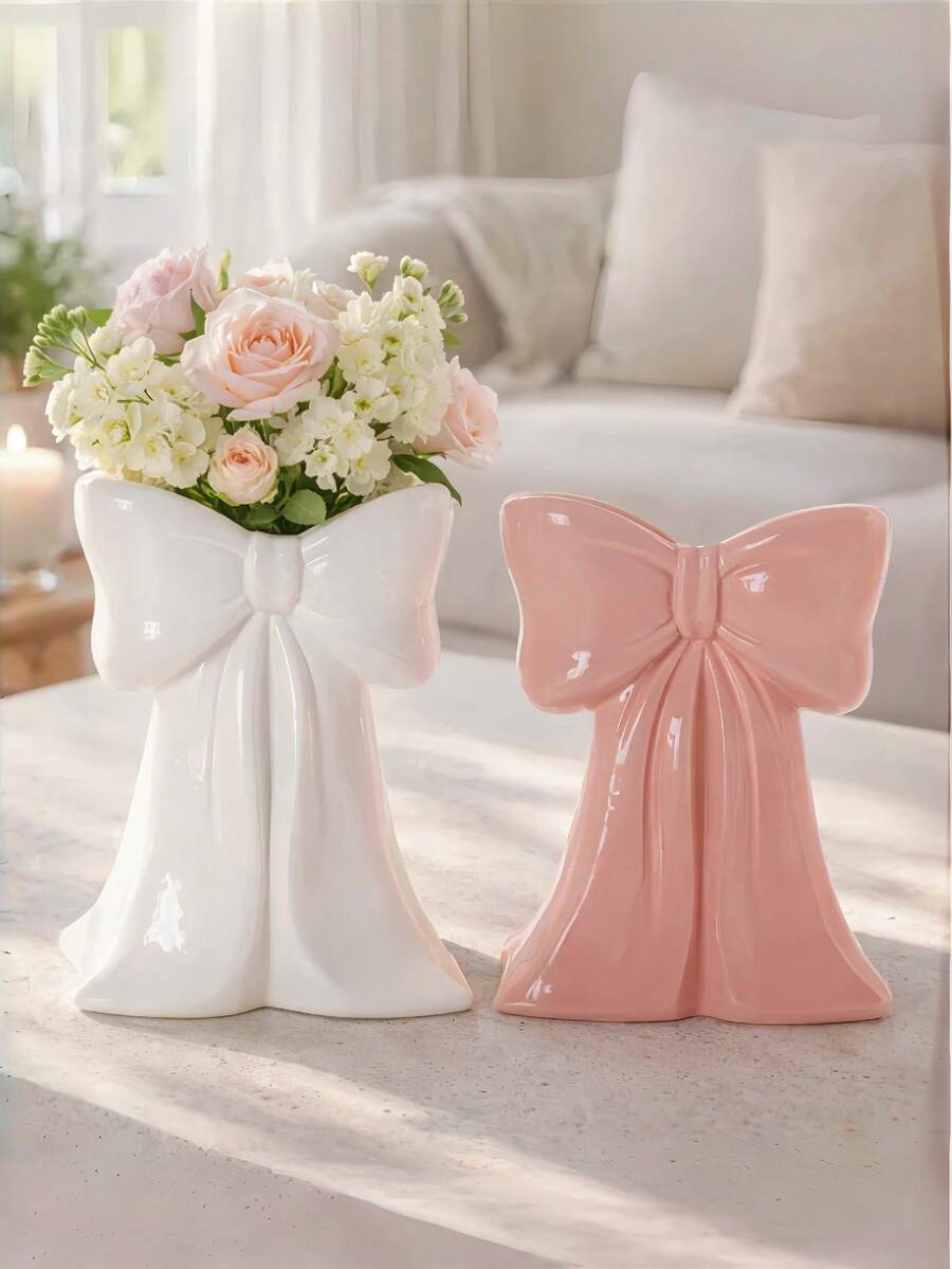 1pc/2pcs This Vase With Bow Tie Is A Perfect Nordic Style Home Decor, Suitable For Placing In Living Room, Study, And Dining Room. - High Butterfly - View 1