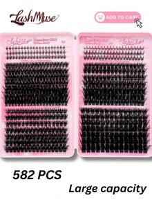 1360PCS/680PCS Lash Clusters With Spikes, T50D+80D+100D+120D Wispy Eyelash Clusters Kit, 0.31–0.63inch Spiked Russian Volume Lashes, Includes Lash Bond & Seal, Tweezers, Remover, Perfect For Party, Wedding, Halloween, Christmas, Daily Wear - 粉色 - 查看 9