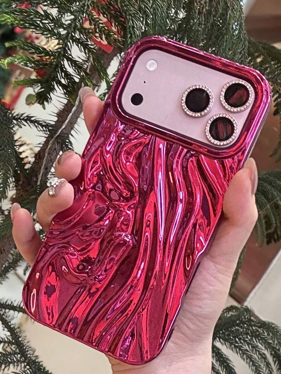 Funda de teléfono de lujo con efecto electrochapado y plisado 3D compatible con Apple y - Rosa Fucsia - Ver 1