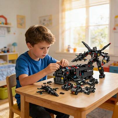 280pcs/500pcs Police Car Building Blocks, 27 Styles City Police Command Car, Helicopter Robot Building Block Set, Robot Car Building Blocks, Birthday Gift, Halloween, Christmas Gift, Suitable For Children 6 Years Old And Above