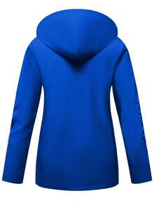 Women's Long Hooded Lightweight Casual Raincoat With Full Zipper, Outdoor Jacket For Hiking, Thin, Spring/Summer - Dark Blue - View 9