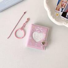 Mini 2-Inch Keychain Pendant Photo Album Girl Heart-Shaped Photo Booth Storage Album ID Photo Card Album - Pink - View 1