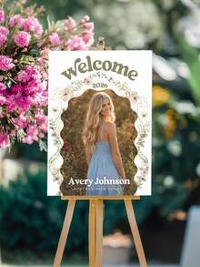 1pc Personalized Graduation Poster, Graduation Party Welcome Sign Template, Graduation Welcome Poster With Photo, Wild Flower Graduation Party Entrance Poster, Floral Graduation Student Photo Slogan, Personalized Photo Text Graduation Decor, Graduation Welcome Sign, Memorial Wall Decor Poster, Modern Minimalist Graduation Welcome Sign, Artistic Personalized Canvas Print Poster, Customized, Unique Ideal Graduation Gift - Multicolor - View 3