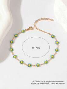 1pc Handmade Beaded Daisy Anklet, Refreshing Summer Beach Party Accessory For Women - Multicolor - View 8