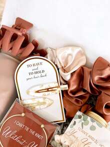 Personalized Name Gift Set (1 Customizable Water Bottle, 1 Shark Hair Clip, 2 Gold Foil Hair Clips, 1 Gold Twist Bracelet, And 2 Satin Hair Ties) Ideal As Bridesmaid Gift, Personalized Birthday Gift, Engagement Gift, Christmas Gift, As Well As Bridesmaid Proposal, Wedding, Birthday, Party, Valentine's Day Gift And Other Occasions - Multicolor - View 7