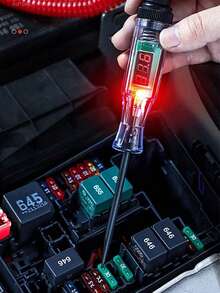 Penguji Tegangan Mobil Truk DC 6V 12V 24V, Tampilan Digital, Pena Probe Panjang, Bohlam, Alat Diagnostik Otomotif, Perbaikan Mobil - Merah - View 4