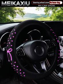 MEIKAXIU 1pc Soft Foam Heart & Bow Elastic Steering Wheel Cover, Comfortable Fit For 14.5-15 Inch Cars, Decorative Accessory For Women - Foamed Heart Bow Style - View 20