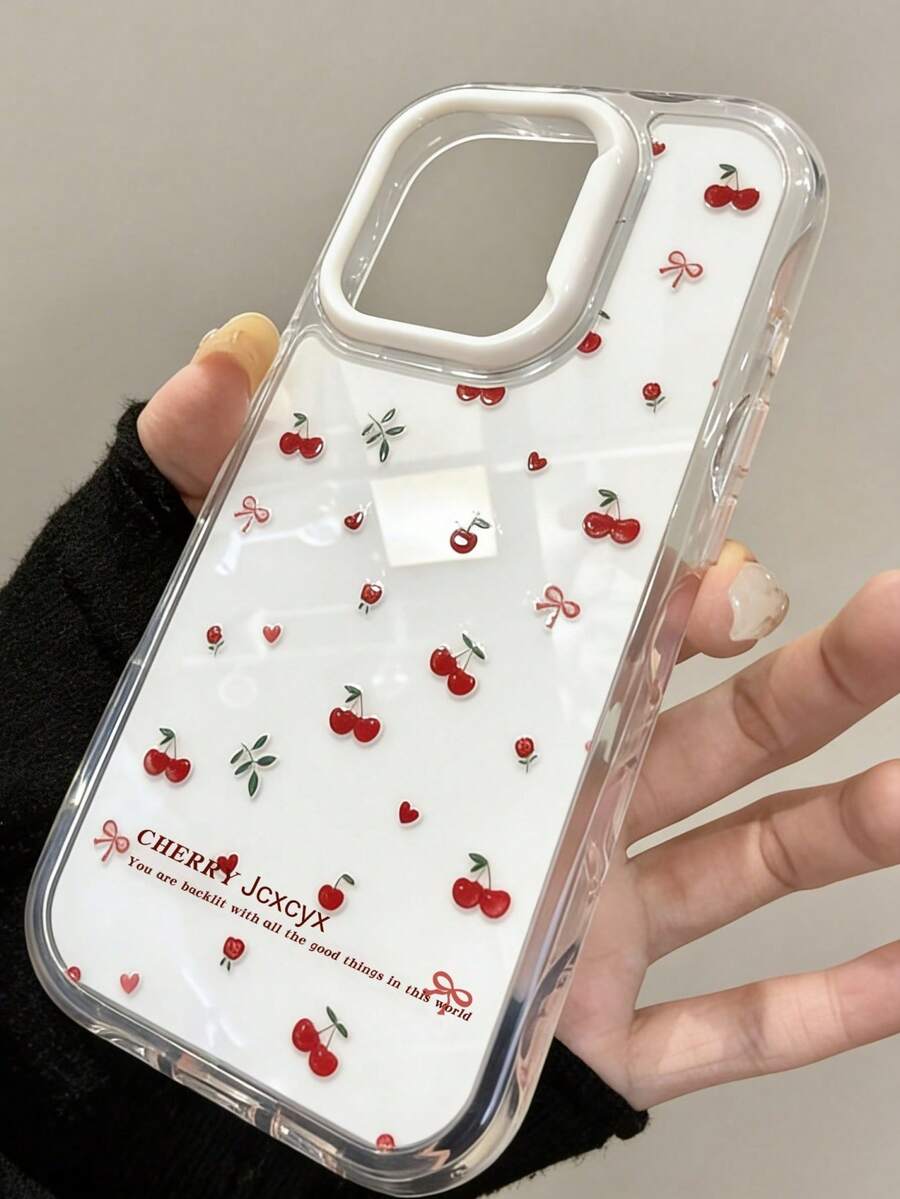 可爱樱桃造型时尚透明波浪边撞色波浪果冻手机壳，适用于 17 Pro Max、17 Pro、17 Air、16 Pro Max、14 Pro、13、12、15 Plus、11，柔软后盖，春季生日礼物
