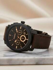 Fossil Men's Industrial-Style Black Watch, Retro Dark Brown Leather Strap, Chronograph And Date Display, Large Dial, Durable Men's Wristwatch FS4656 - Brown - View 7