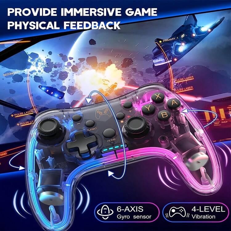 BONJDYOR 透明无线游戏手柄，带RGB灯光、6轴陀螺仪、360度高精度摇杆、双重震动反馈，兼容Switch OLED/Lite、PC、安卓、iOS设备 - 查看 5
