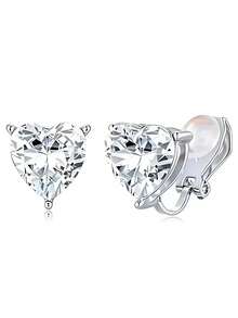 1/10Pairs Versatile AAAAA+ Cubic Zirconia Multi-Shape Clip On Stud Earrings Set For Women Wedding & Daily Wear - Silver - View 14