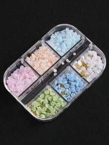 6 Compartimentos Decoraciones de arte de uñas de flores 3D de acrílico, Flores coloridas DIY Nail Charm Mezclado con cuentas de acero, perlas, gemas Suministros de arte de uñas de flores DIY Piezas Accesorios para uñas - Multicolor - Ver 5
