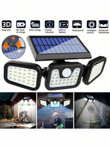 2pcs 74 LED Outdoor Solar Motion Sensing Light, Solar Floodlight Motion Detection Spotlight, Suitable For Garage Entrance Terrace, IP44 Waterproof Halloween, Christmas, Thanksgiving Gift, 800mAh - đen - Xem 7