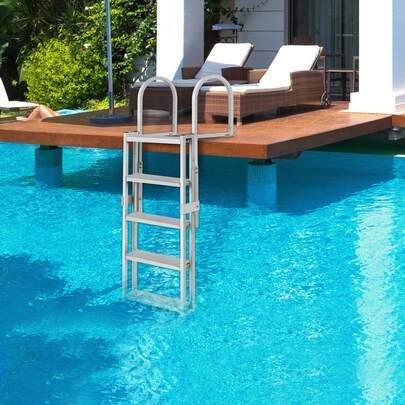 Dockleiter 5 einziehbare Stufen 159kg Tragkraft Pontonbootleiter aus Aluminiumlegierung mit 1700-2005mm einstellbarer Höhe 10cm breite Stufe zum Einsteigen in Schiffe/See/Pool/Marine