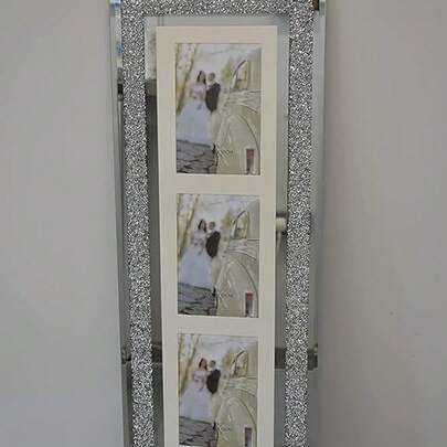 Biznest Silver Diamante Crushed Crystal Photo Frame Multi Aperture Picture Photo Frame Vertical For 3 Photos 4X6 Inch Photo (63Cmx24Cm)