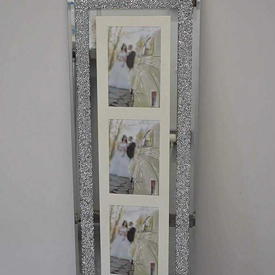 Biznest Silver Diamante Crushed Crystal Photo Frame Multi Aperture Picture Photo Frame Vertical For 3 Photos 4X6 Inch Photo (63Cmx24Cm) - A - View 1
