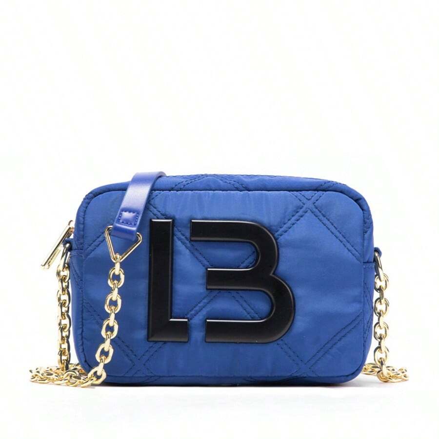 Luxuriously Inspired, Padded Nylon Crossbody Bag. Minimalist, Casual Women's Handbag. Shoulder Bag With Alphabet Print. - Nhãn đen màu xanh hoàng gia - Xem 1