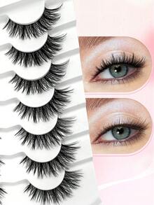 ENCHUW 7 Pairs Clear Band Faux Mink Lashes Volume Natural Long Fluffy Soft Wispy False Eyelashes Reusable Eyelashes Makeup - Black - View 4