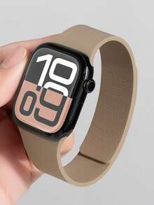 1pc Unisex Litchi Texture Silicone Magnetic Watch Band, Compatible With Apple Watch 42mm, 38mm, 40mm, 41mm, 44mm, 45mm, 46mm, 49mm, Fashionable Smart Watch Replacement Strap For Series Ultra2, Ultra SE2, SE 11, 10, 9, 8, 7, 6, 5, 4, 3, 2, 1 - Apricot - View 2