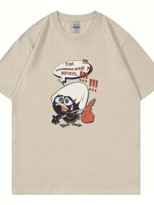 Camiseta de algodón de 180 g para hombre con estampado de pollo de dibujos animados de Calimero - texto en francés divertido y gráficos de animales, top casual de manga corta y cuello redondo, lavable aáquina, ajuste cómodo, camiseta con temática de pollo, estilo holgado, diseño divertido, fácil cuidado, ropa moderna, tela suave, camiseta estampada, atuendo divertido adecuado para el transporte diario, salidas casuales, versátil para uso en el hogar, paseos al aire libre, sencilla y sin restricciones, estilo de nicho moderno, la primera opción para parejas. - Negro 2 - Ver 9