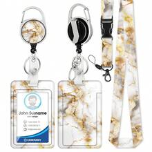3 Pcs Marble Style ID Badge Clips With Detachable Lanyards, Elegant ID Badge Holder Lanyards (With Retractable Badge Reel And Card Clip), Cute Nurse/Teacher Name Badge Clips - Multiple Styles - View 2