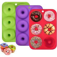 1/2 件装极简硅胶甜甜圈模具，6 孔软烤盘，适用于蛋糕、饼干、甜点制作 - 彩色 - 查看 8