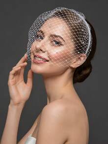 1件黑白水钻鸟笼面纱，高弹力发箍，新娘婚礼派对化妆舞会面具 - 彩色 - 查看 5