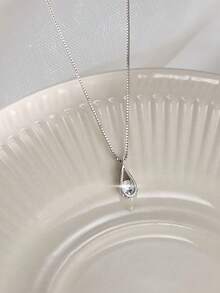 女士水滴吊坠项链（1件装） - 銀色 - 查看 4