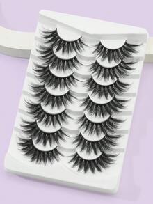 MAANGE 7 Pairs Cat-Eye Faux Mink Eyelashes Tool Set,With Tweezers And Eyebrow Brush,Curled Winged Natural Realistic Messy End Eye Elongated Thick False Eyelashes Soft Fake Eyelashes Strip Lashes, Lashes, Eyelashes, Fake Lashes ﻿ - Black - View 9