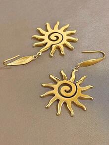 1Pair Unique Sun Shine Earrings For Women Stainless Steel Earrings Dainty Pendant Earrings For Daily Party Jewelry Gifts - Vàng - Xem 3