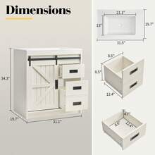 31 Inch Farmhouse Bathroom Vanity With Sink – Wood Grain Cabinet With Sliding Barn Door, Drawers & Metal Handles - 白色 - 查看 10