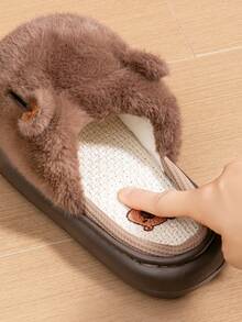 Pantuflas de mujer de peluche, diseño lindo de capibara, suela antideslizante gruesa, zapatos de casa de material EVA - Granate - Ver 3