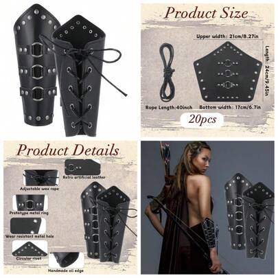 2 Pcs Faux Leather Arm Guards, Leather Bracers Adjustable Leathers Gauntlet Wristband Medieval Arm Protector With Belt Buckle Halloween Cosplay Costume Accessory For Men Women (Black)