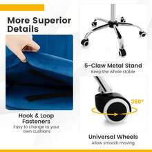 COSTWAY Adjustable Velvet Office Chair With Handle And Universal Wheels, Blue - Blue - View 4