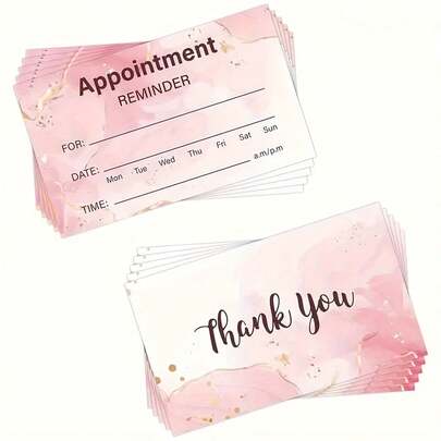 25/50 Pink Floral Appointment Reminder Cards With "Thank You" Design - Professional & Elegant Style For Salons, Spas, Pet Hospitals, And Office Use, Salon Stationery, Spacious Layout