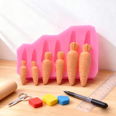 1pc Pink Easter Sized Carrot Shaped Silicone Mold, Handmade Holiday Decoration Carrot Props, Can Be Used For Clay, Drip Resin, Gypsum, Simple Demolding, Reusable Silicone Mold